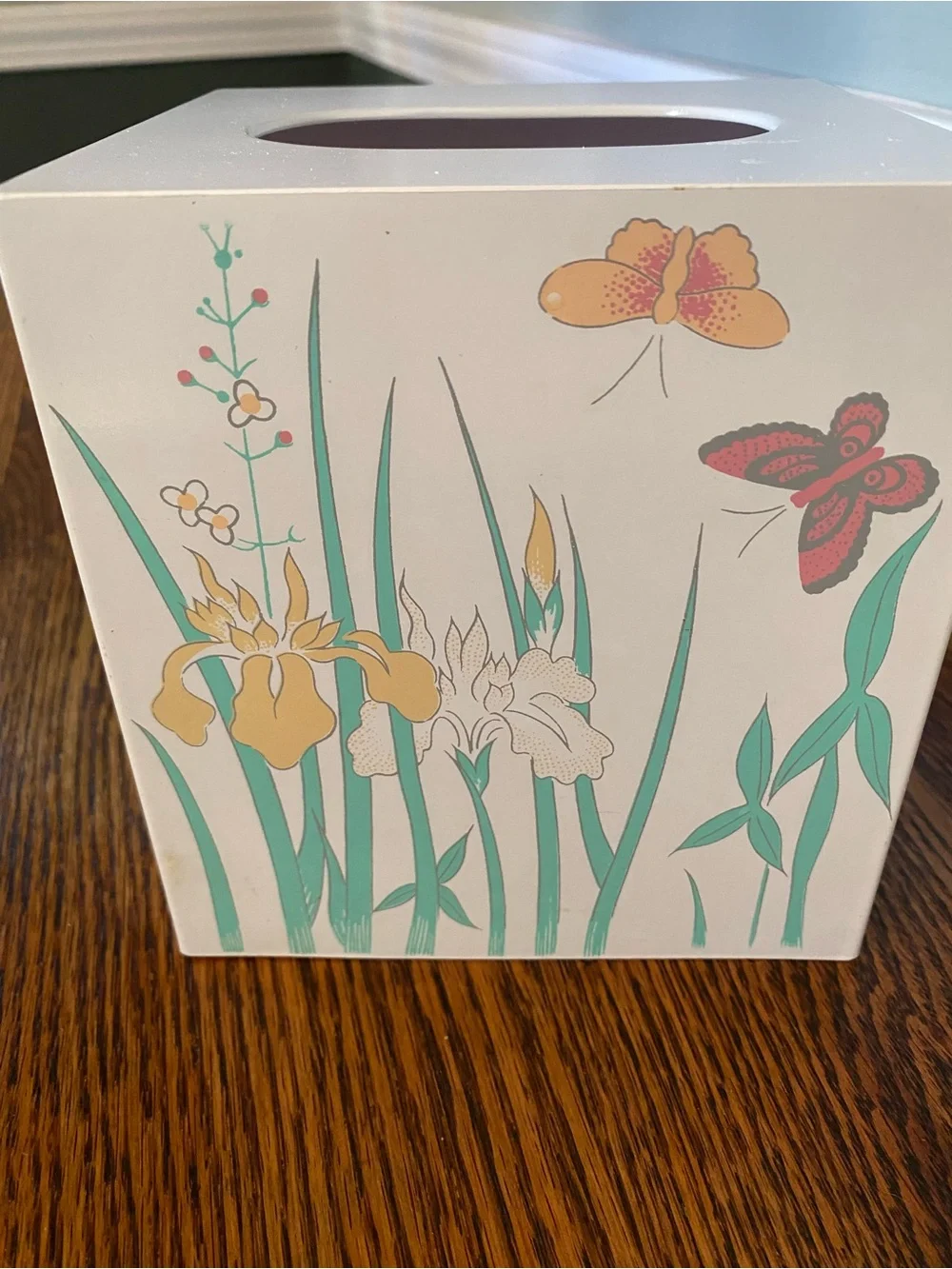 Vintage 1980s Tissue Box Cover Pastel Flowers Butterflies Jakson Japan